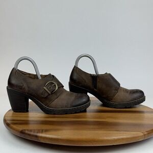 Womens BOC‎ Born Concept Brown Leather Comfort Buckle Block Heel Boots Size 7 M